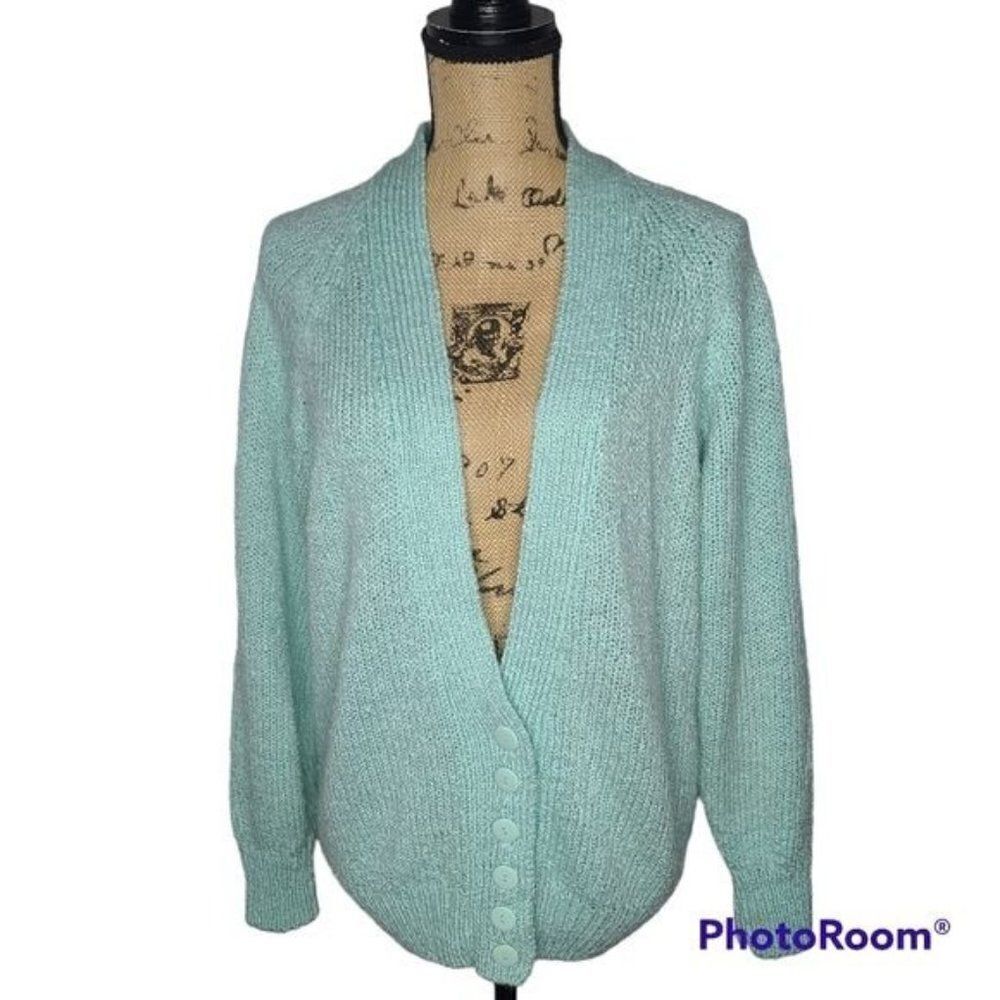 Vintage 80's Pastel Green Cozy Soft Oversized Grandmacore Sweater